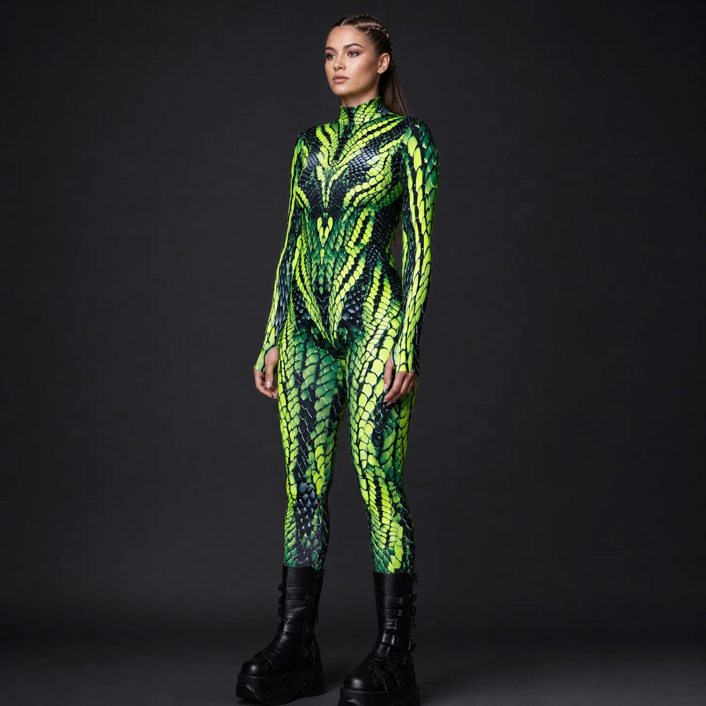 Women's Neon Polyester Costume | Edgy UV-Reactive Viper Suit for Halloween 4