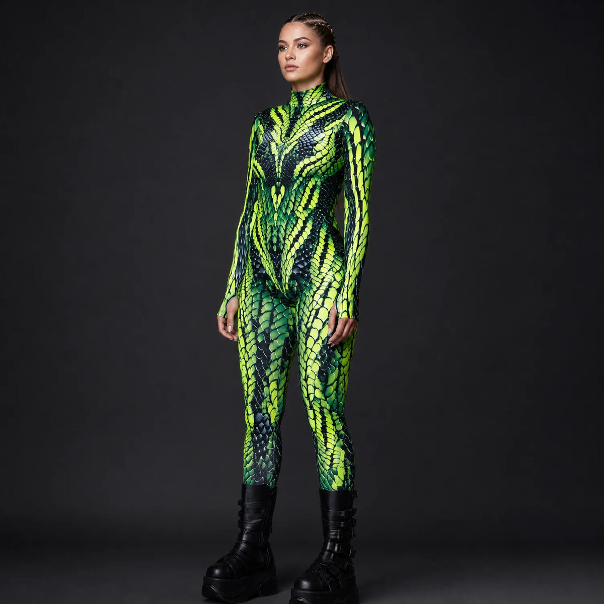 Women's Neon Polyester Costume | Edgy UV-Reactive Viper Suit for Halloween 4