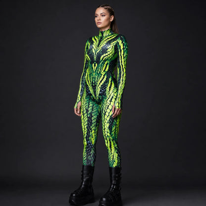 Women's Neon Polyester Costume | Edgy UV-Reactive Viper Suit for Halloween 4