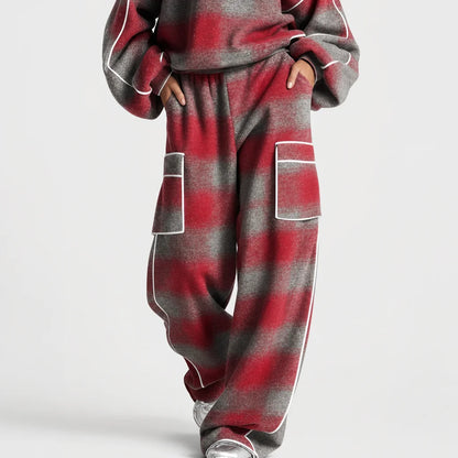 Women's Plaid Brushed Pantsuit | Stylish Distressed Spring-Fall Outfit 3