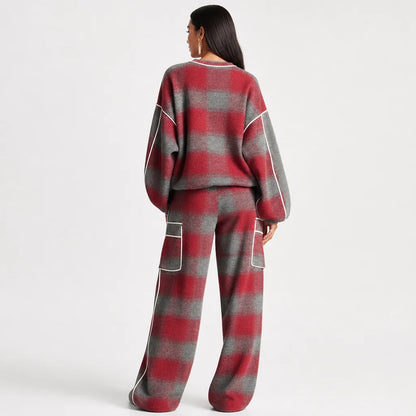 Women's Plaid Brushed Pantsuit | Stylish Distressed Spring-Fall Outfit 6