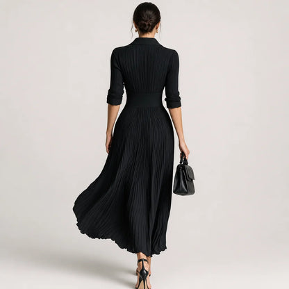Women's Polyester Blend Maxi Dress | Elegant Pleated Long Sleeve Formal Dress 1