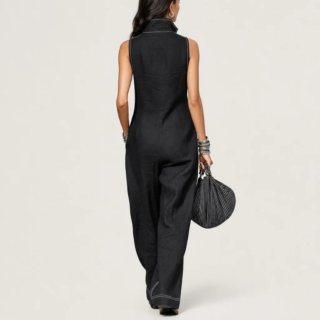 Women's Polyester Blend Sleeveless Jumpsuit | Elegant Loose-Fit Casual Romper 1