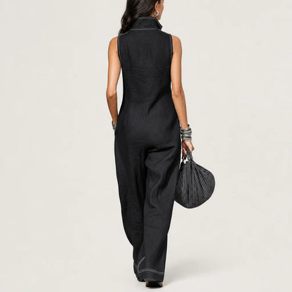 Women's Polyester Blend Sleeveless Jumpsuit | Elegant Loose-Fit Casual Romper 1