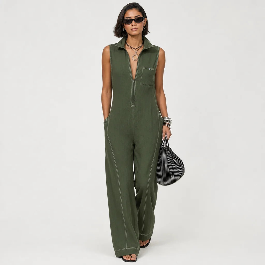 Women's Polyester Blend Sleeveless Jumpsuit | Elegant Loose-Fit Casual Romper 2