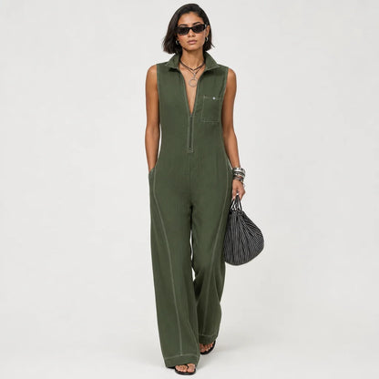 Women's Polyester Blend Sleeveless Jumpsuit | Elegant Loose-Fit Casual Romper 2