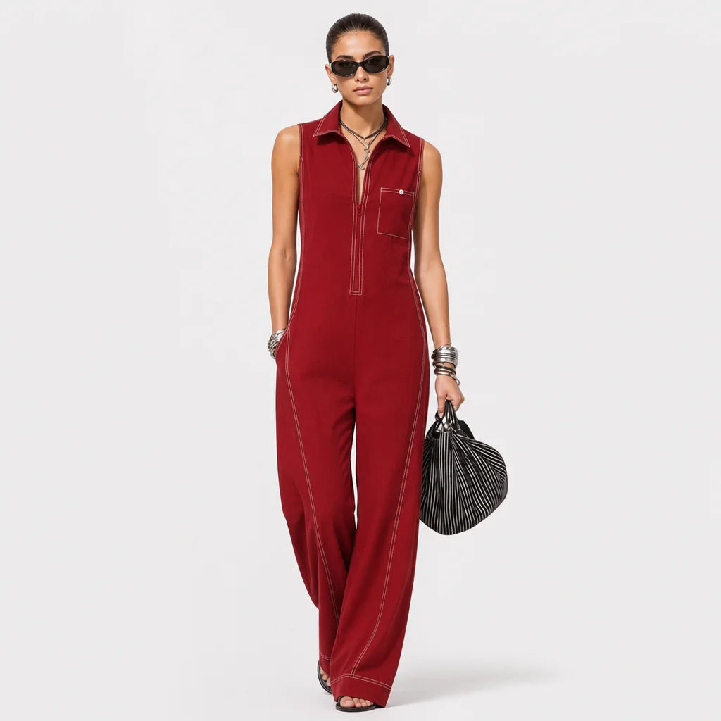 Women's Polyester Blend Sleeveless Jumpsuit | Elegant Loose-Fit Casual Romper 3