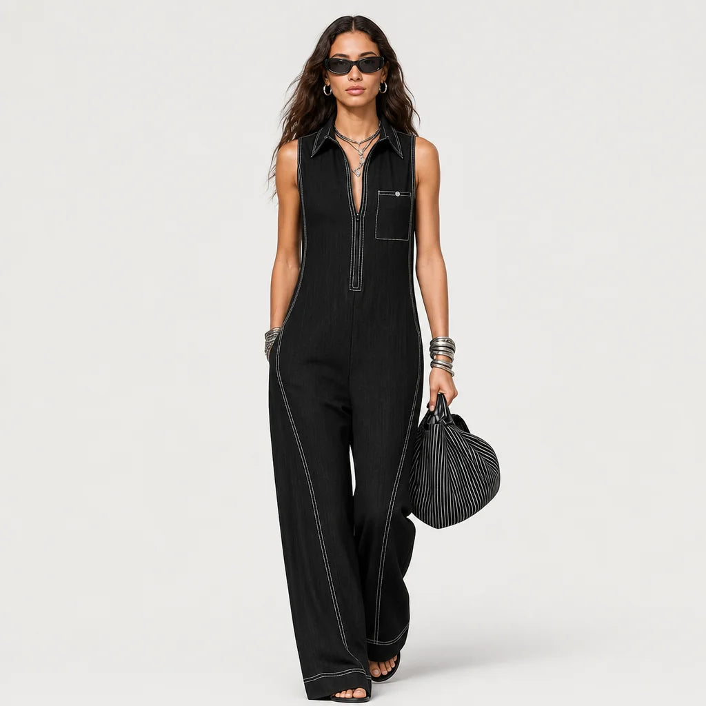 Women's Polyester Blend Sleeveless Jumpsuit | Elegant Loose-Fit Casual Romper 4