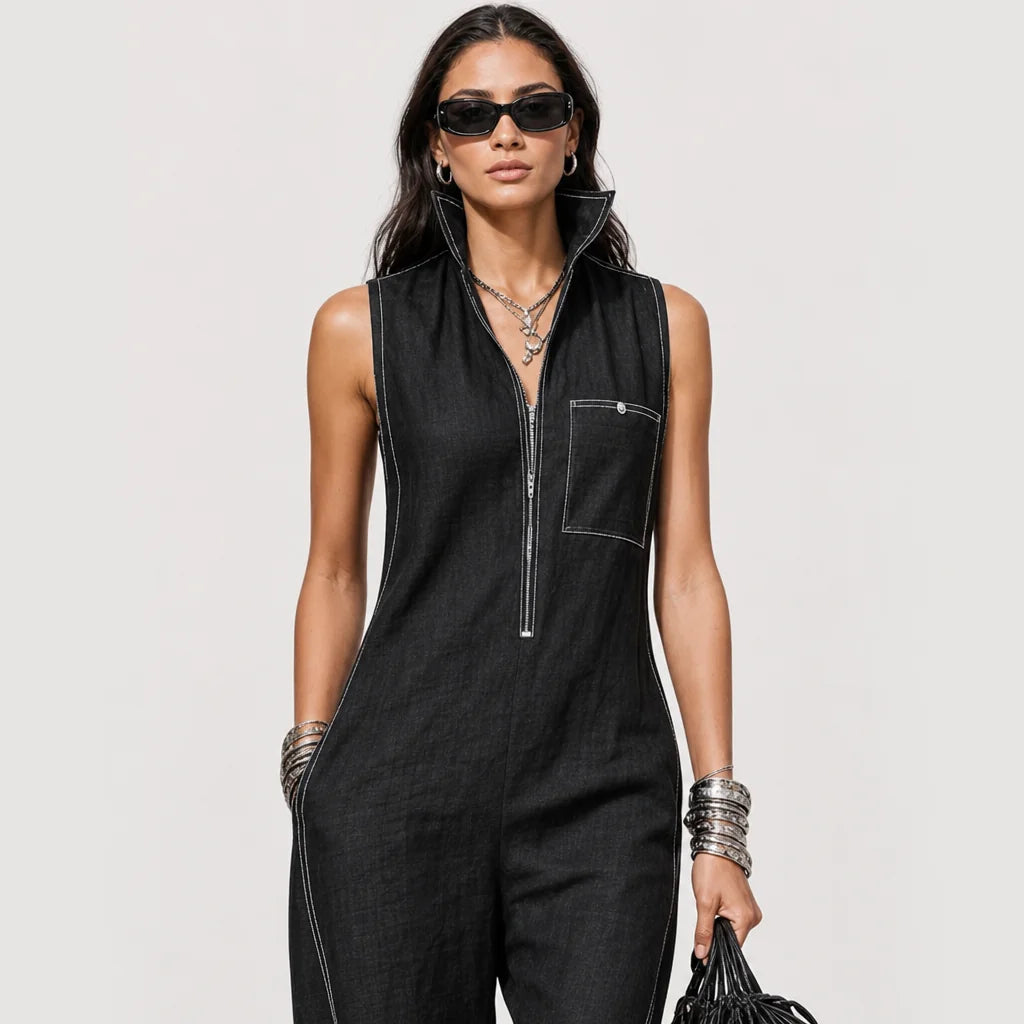Women's Polyester Blend Sleeveless Jumpsuit | Elegant Loose-Fit Casual Romper 5