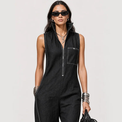 Women's Polyester Blend Sleeveless Jumpsuit | Elegant Loose-Fit Casual Romper 5