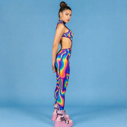 Women's Psychedelic Polyester Bodysuit | Funky Cut-Out Form-Fitting Catsuit 3