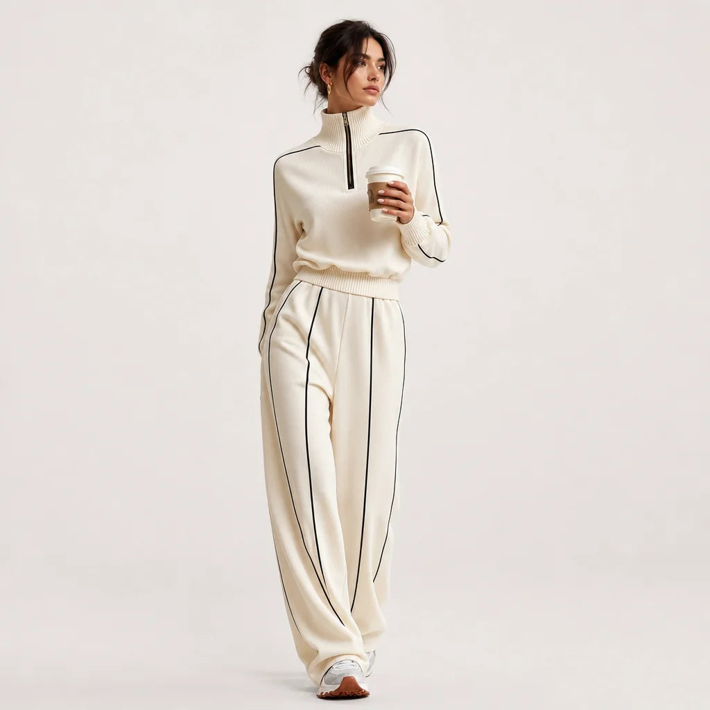 Women's Ribbed Polyester Workout Set | Cute Matching Activewear with Half Turtleneck 3