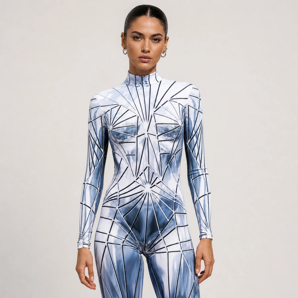 Women's Shattered Mirror Print Costume | Sleek Form-Fitting Halloween Outfit 0