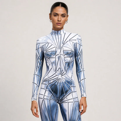 Women's Shattered Mirror Print Costume | Sleek Form-Fitting Halloween Outfit 0