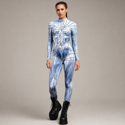 Women's Shattered Mirror Print Costume | Sleek Form-Fitting Halloween Outfit 1