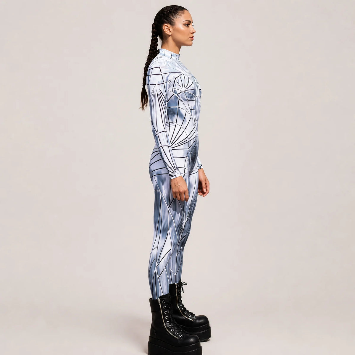 Women's Shattered Mirror Print Costume | Sleek Form-Fitting Halloween Outfit 3
