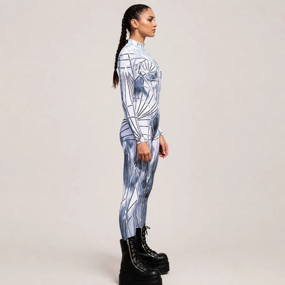 Women's Shattered Mirror Print Costume | Sleek Form-Fitting Halloween Outfit 3