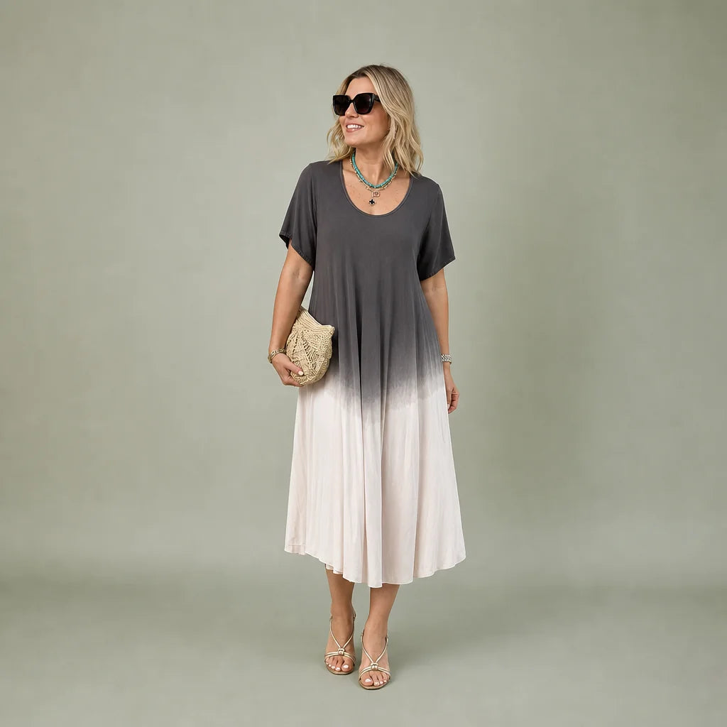Women's Silky Dip-Dye Summer Dress | Elegant Flattering A-Line Design 0