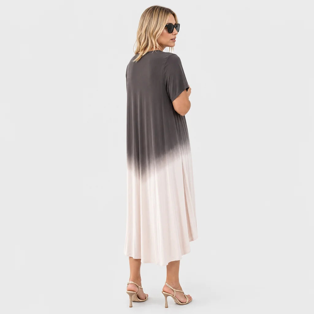 Women's Silky Dip-Dye Summer Dress | Elegant Flattering A-Line Design 1