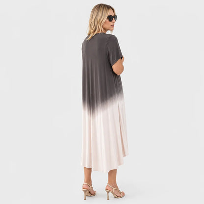 Women's Silky Dip-Dye Summer Dress | Elegant Flattering A-Line Design 1