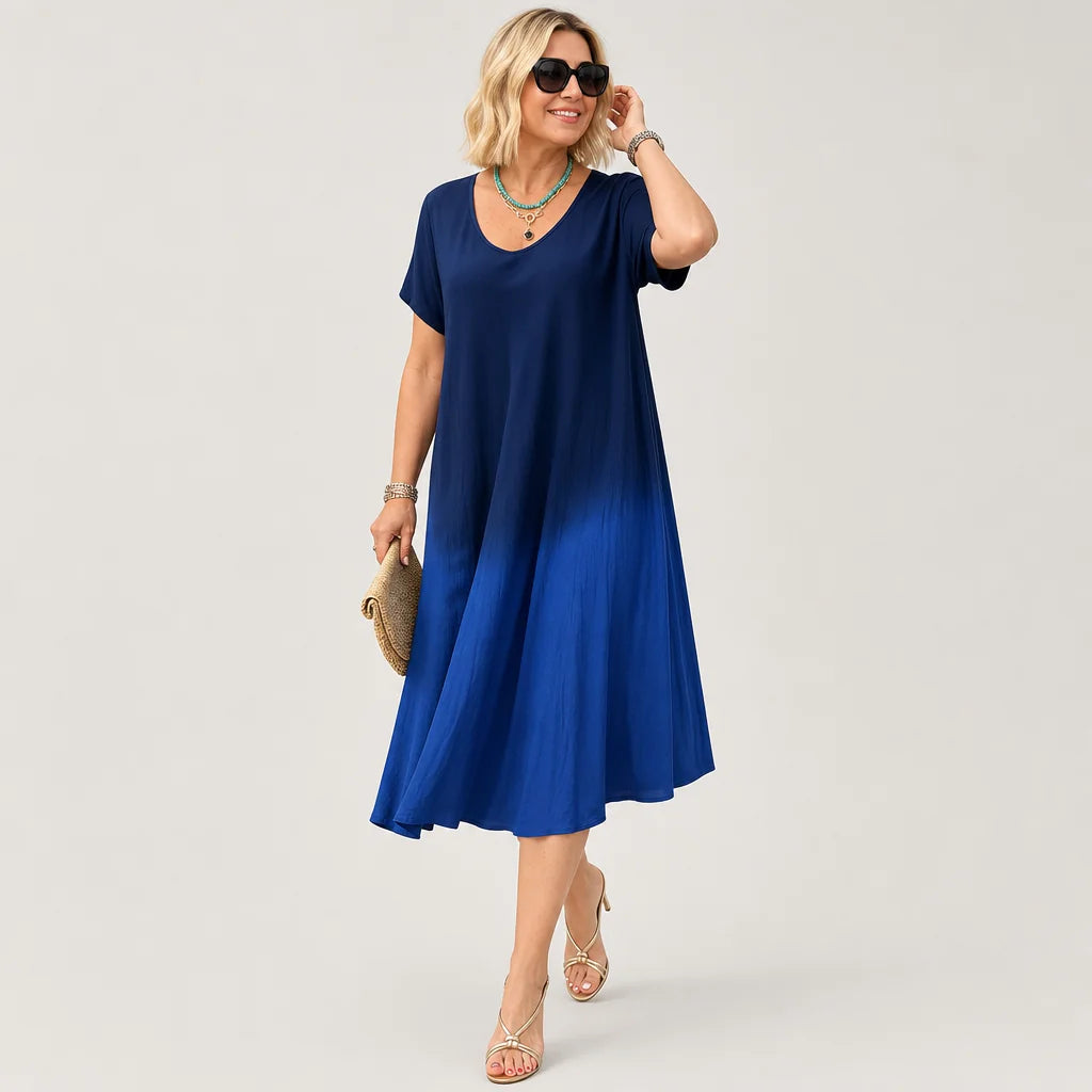 Women's Silky Dip-Dye Summer Dress | Elegant Flattering A-Line Design 3