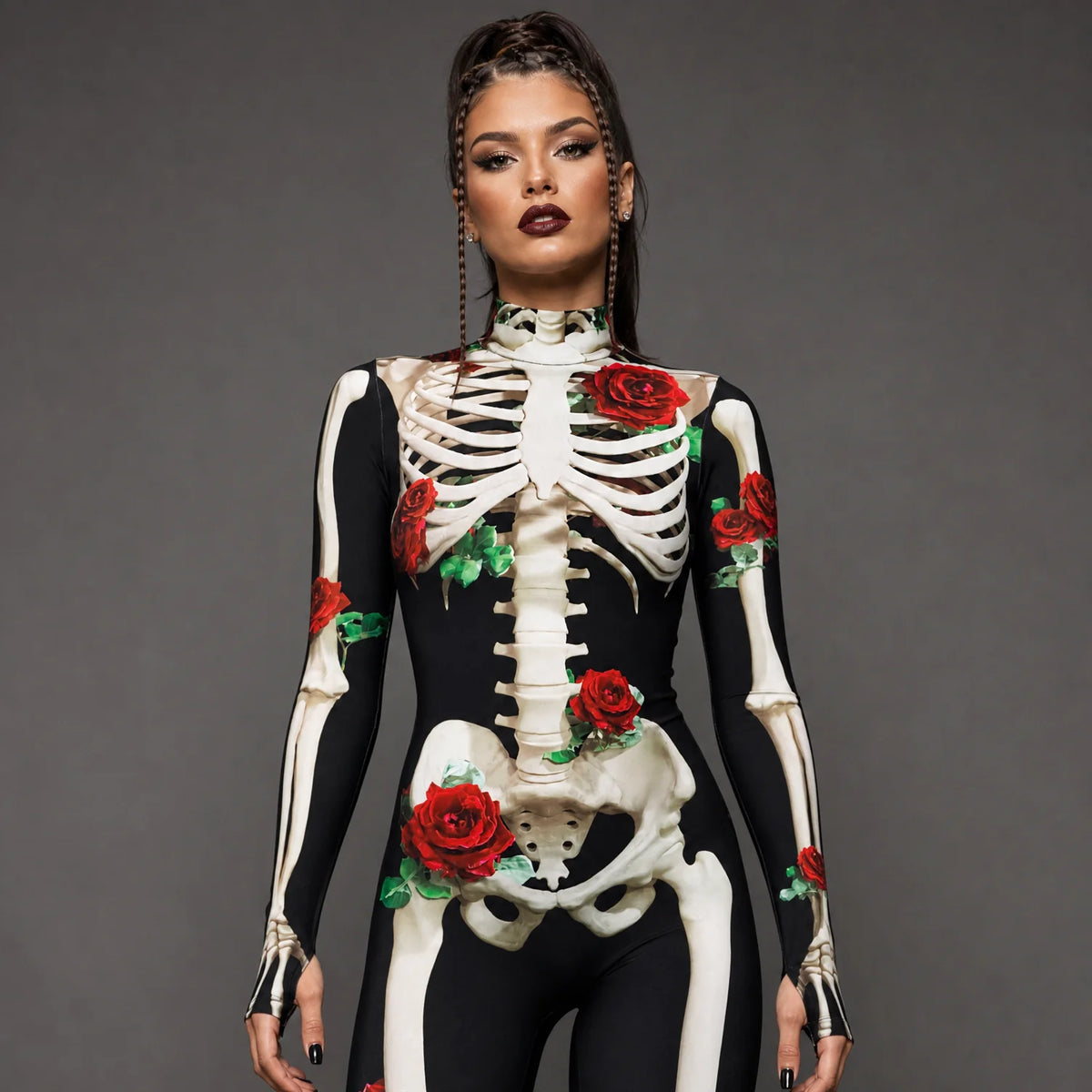 Women's Skeleton Print Costume | Elegant Floral Design Halloween Outfit 0