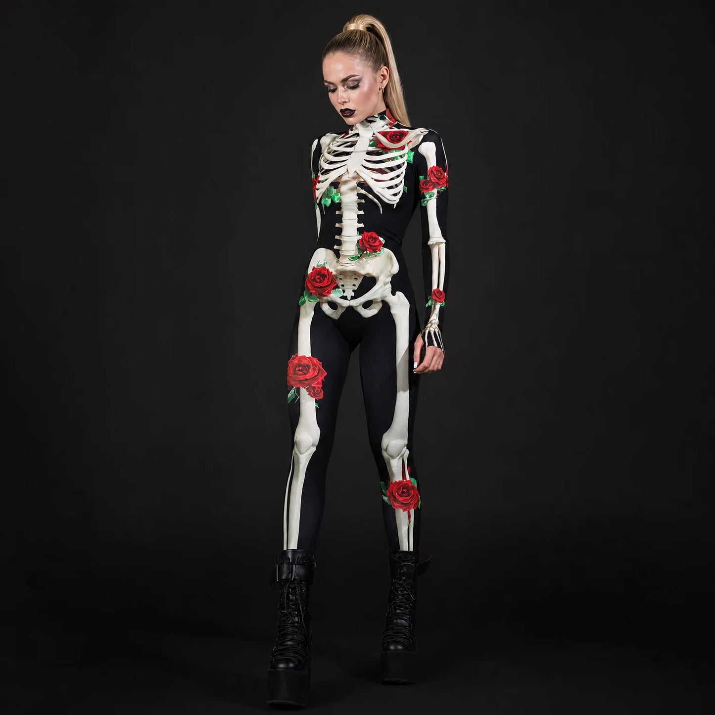 Women's Skeleton Print Costume | Elegant Floral Design Halloween Outfit 1