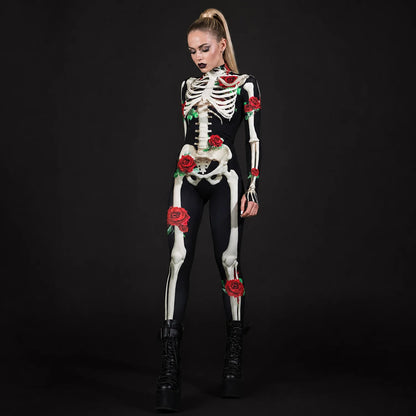 Women's Skeleton Print Costume | Elegant Floral Design Halloween Outfit 1