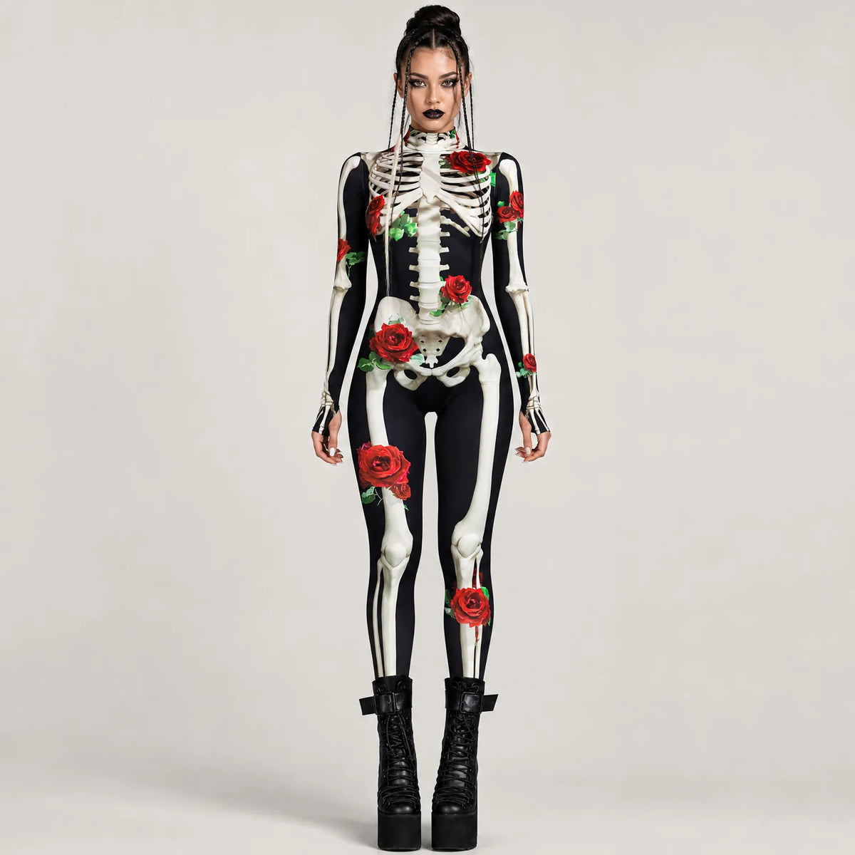 Women's Skeleton Print Costume | Elegant Floral Design Halloween Outfit 2