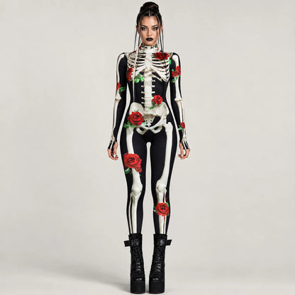 Women's Skeleton Print Costume | Elegant Floral Design Halloween Outfit 2