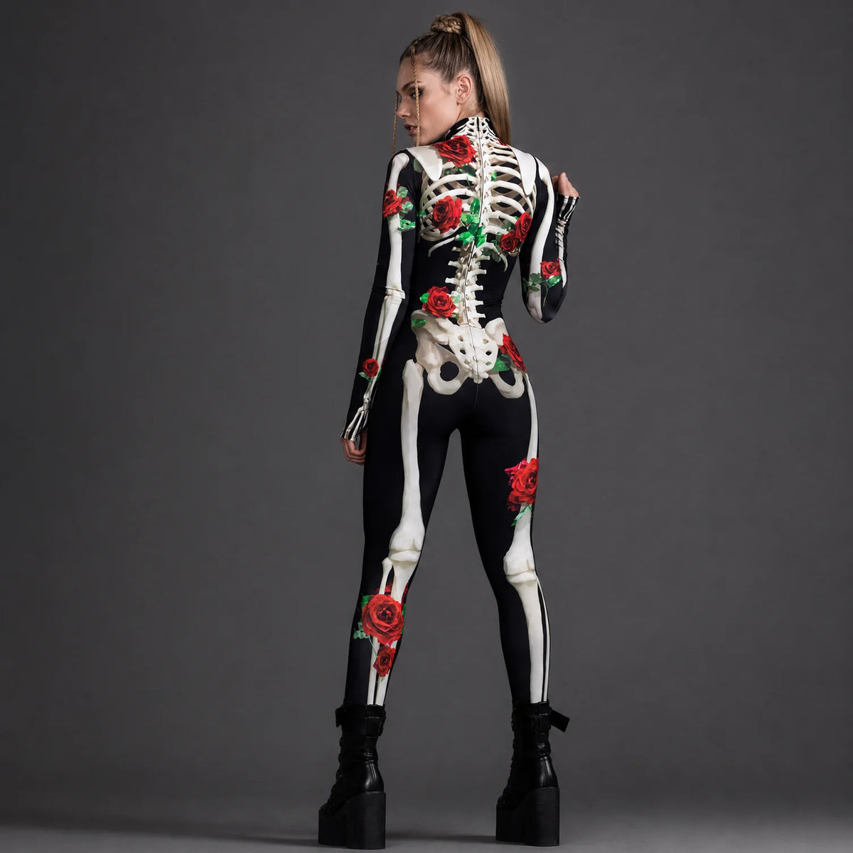 Women's Skeleton Print Costume | Elegant Floral Design Halloween Outfit 3