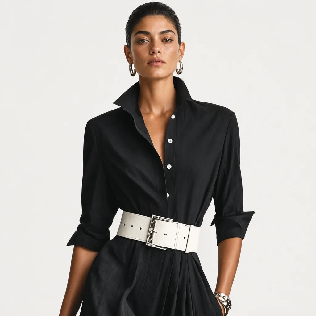 Women's Smooth Fabric Belted Jumpsuit | Elegant Tailored Long Sleeve Outfit 1