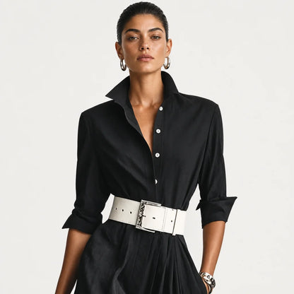 Women's Smooth Fabric Belted Jumpsuit | Elegant Tailored Long Sleeve Outfit 1
