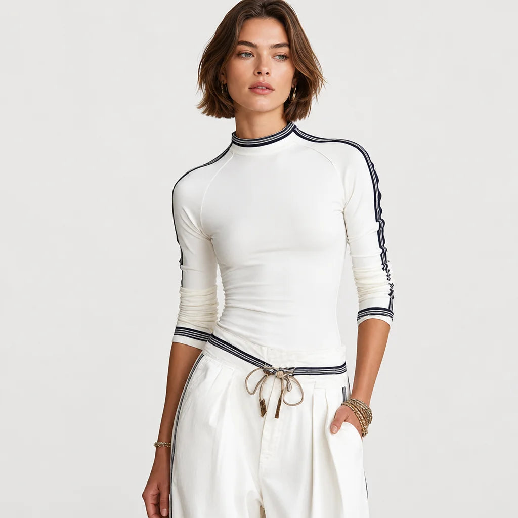 Women's Soft Cotton Blend Two-Piece Sports Set | Stylish Half-High Neck Top & Drawstring Wide-Leg Pants 3