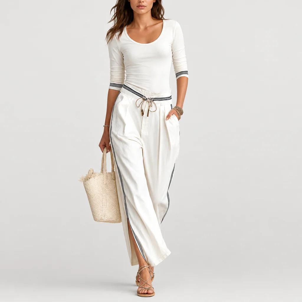 Women's Soft Cotton Blend Two-Piece Sports Set | Stylish Half-High Neck Top & Drawstring Wide-Leg Pants 4
