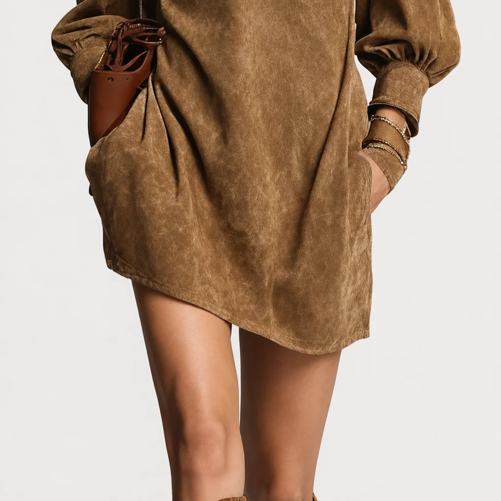 Women's Soft Faux Suede Mini Dress | Cozy Turtleneck with Zipper Closure 2