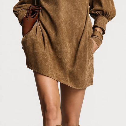 Women's Soft Faux Suede Mini Dress | Cozy Turtleneck with Zipper Closure 2
