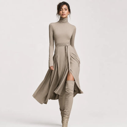 Women's Soft Knit Blend Maxi Dress | Elegant Long Sleeve High Neck Formal Dress 1