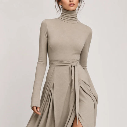 Women's Soft Knit Blend Maxi Dress | Elegant Long Sleeve High Neck Formal Dress 2