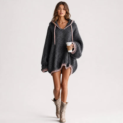 Women's Soft Knit Mini Dress | Casual Hooded Pink Trim Summer Dress 2