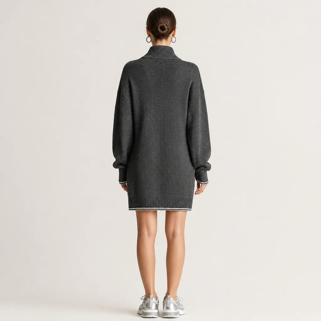 Women's Soft Knit Mini Dress | Stylish Polo Neck with White Trim Summer Dress 1