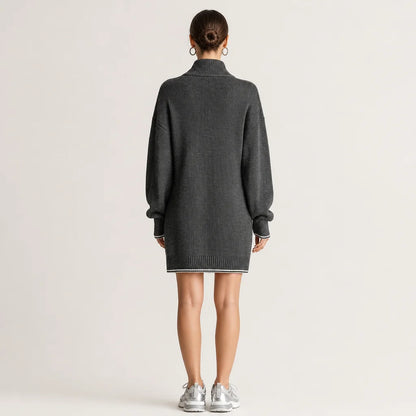 Women's Soft Knit Mini Dress | Stylish Polo Neck with White Trim Summer Dress 1