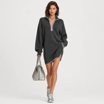 Women's Soft Knit Mini Dress | Stylish Polo Neck with White Trim Summer Dress 4