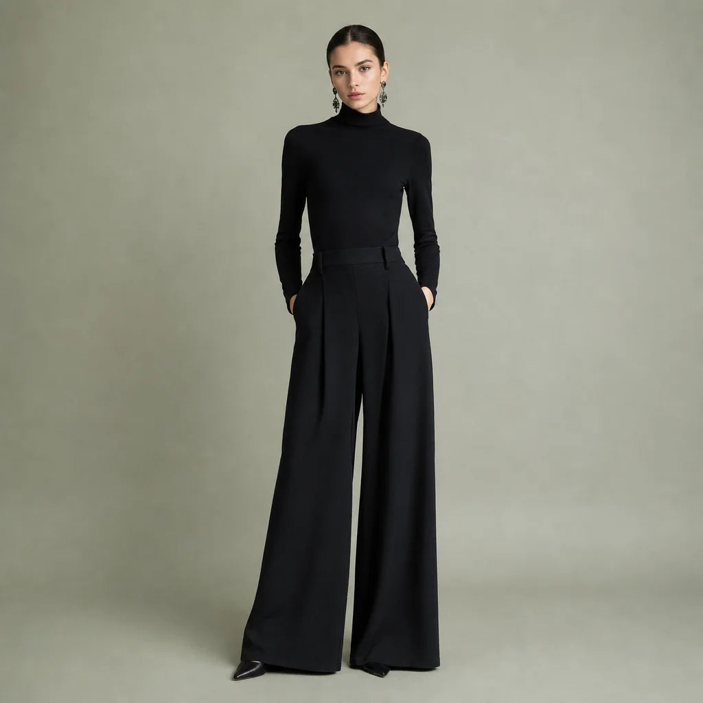 Women's Soft Knit Turtleneck Jumpsuit | Sleek Wide-Leg Fall Outfit 0