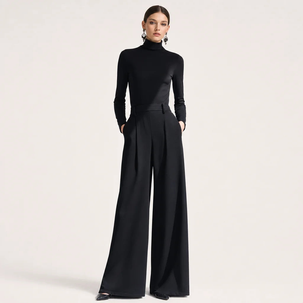 Women's Soft Knit Turtleneck Jumpsuit | Sleek Wide-Leg Fall Outfit 3