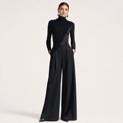 Women's Soft Knit Turtleneck Jumpsuit | Sleek Wide-Leg Fall Outfit 3