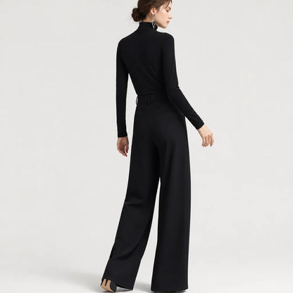 Women's Soft Knit Turtleneck Jumpsuit | Sleek Wide-Leg Fall Outfit 4