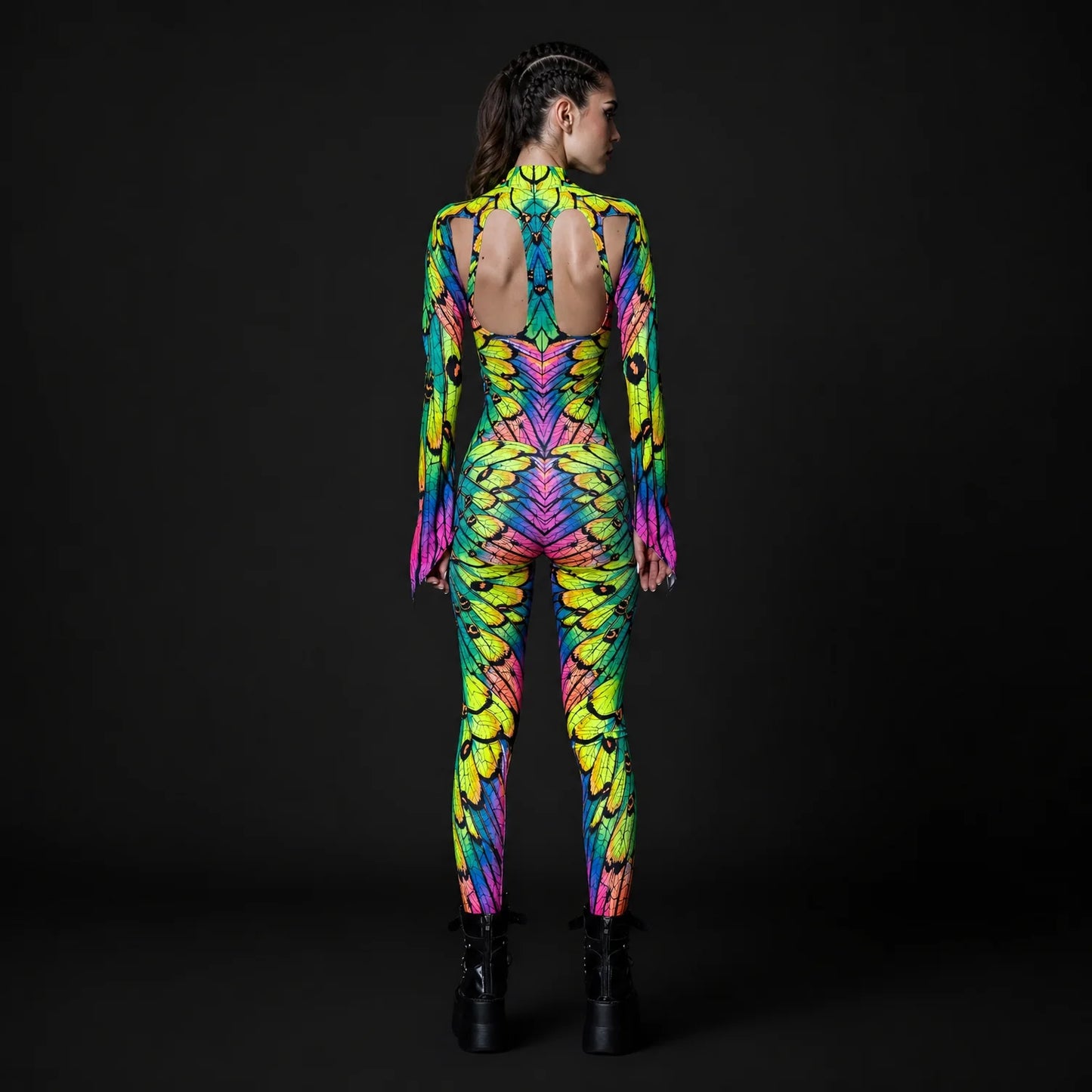 Women's Vibrant Polyester Cut Out Costume | Edgy Neon Nymph Rave Outfit 2