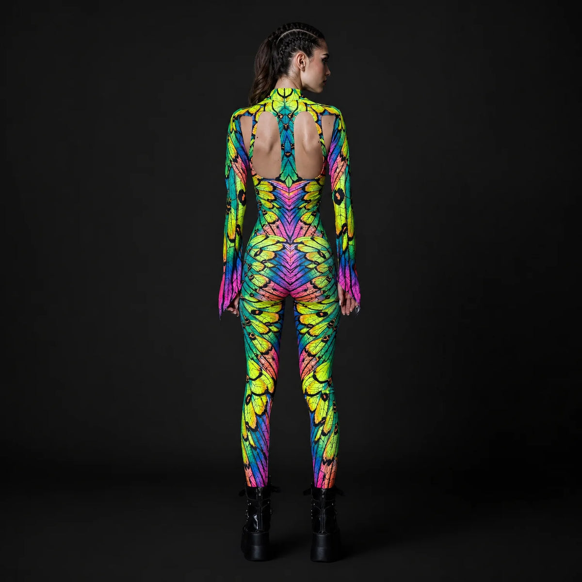 Women's Vibrant Polyester Cut Out Costume | Edgy Neon Nymph Rave Outfit 2