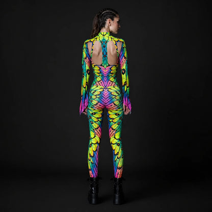 Women's Vibrant Polyester Cut Out Costume | Edgy Neon Nymph Rave Outfit 2